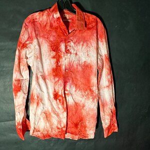 Reiss Shirt Pink Red Tie Dye Button up Size Large Long Sleeve Cotton Slim Fit